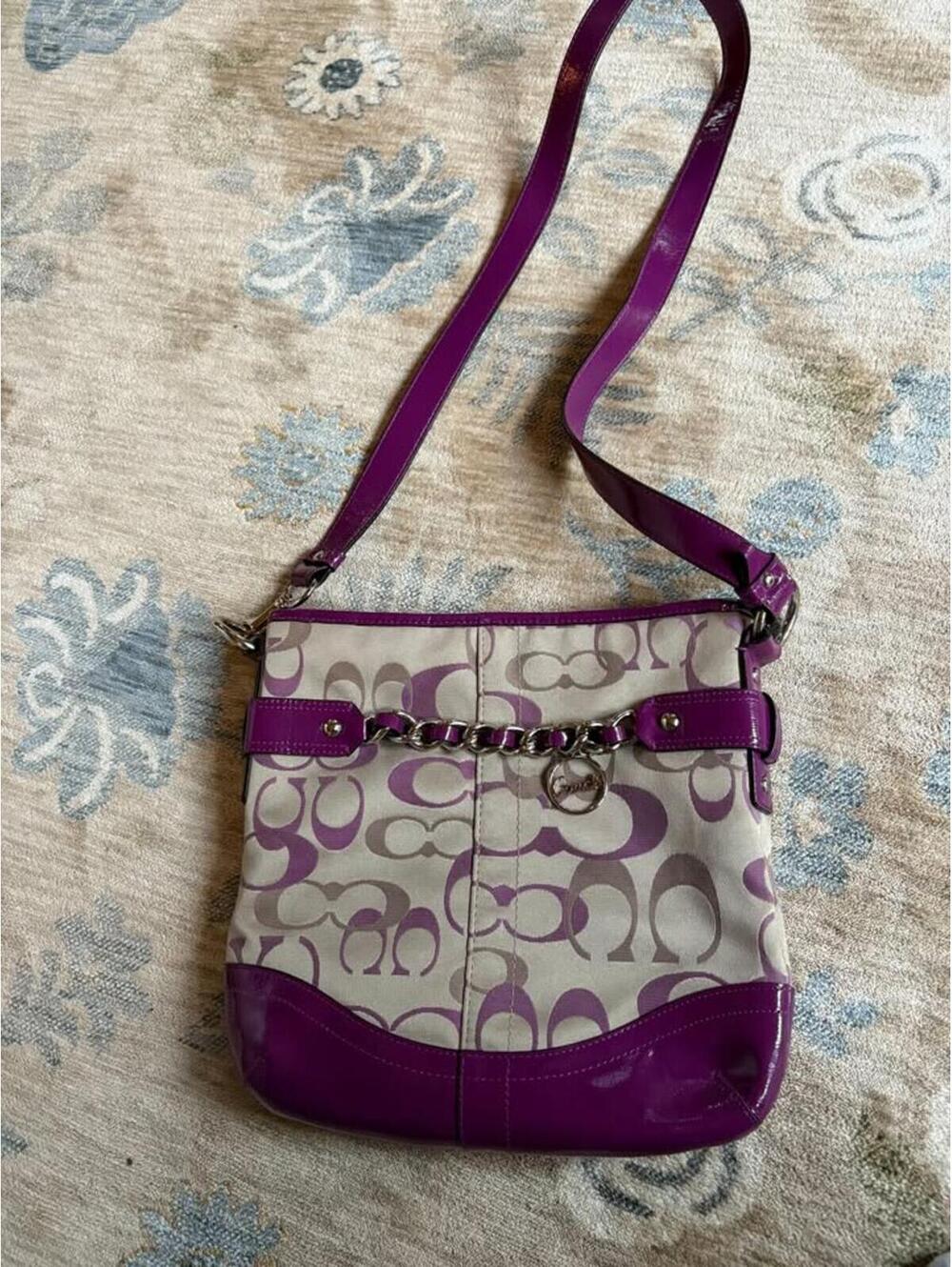 Coach Optic Signature Purple Khaki Duffle Crossbody Bag. Like new.